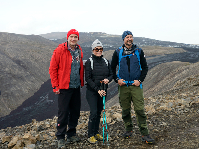 Kronprins Haakon, President Guðni Th. Jóhannesson og guiden Kristín Jónssdóttir. Foto: Eythor Arnason / NTB
